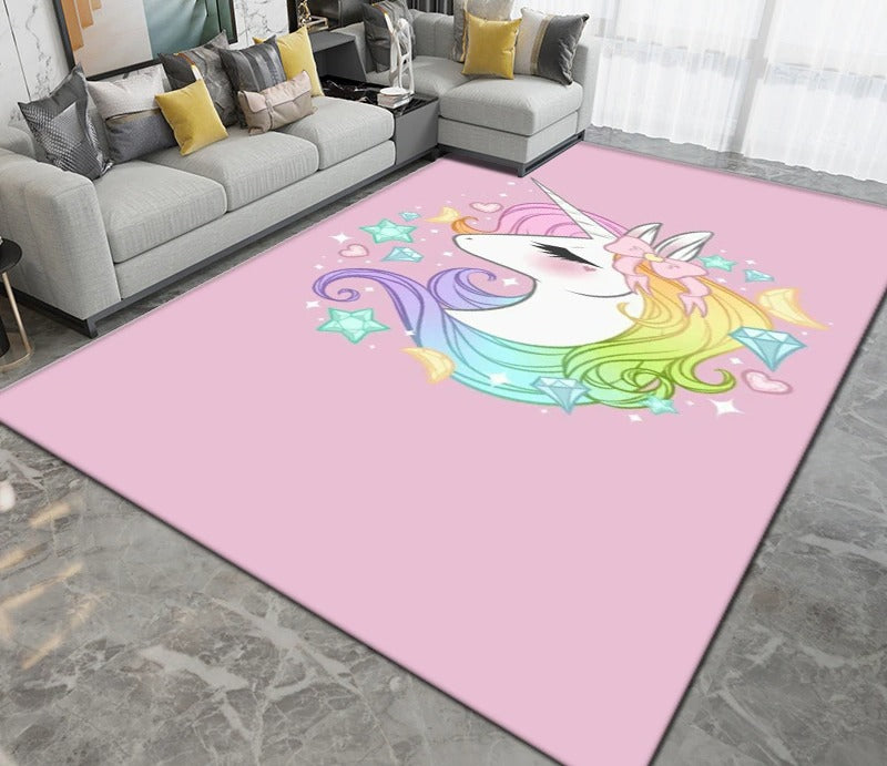 Tapis licorne pour chambre d'enfant rose rose