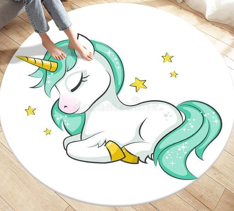 Tapis licorne rond pour chambre d'enfant endormie