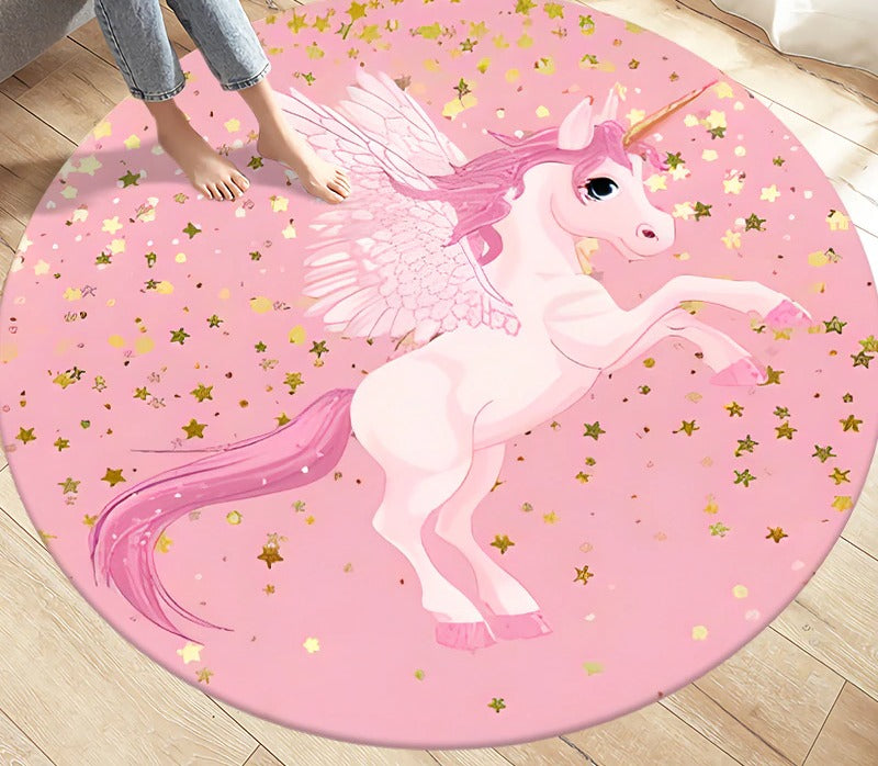 Tapis licorne rond pour chambre d'enfant