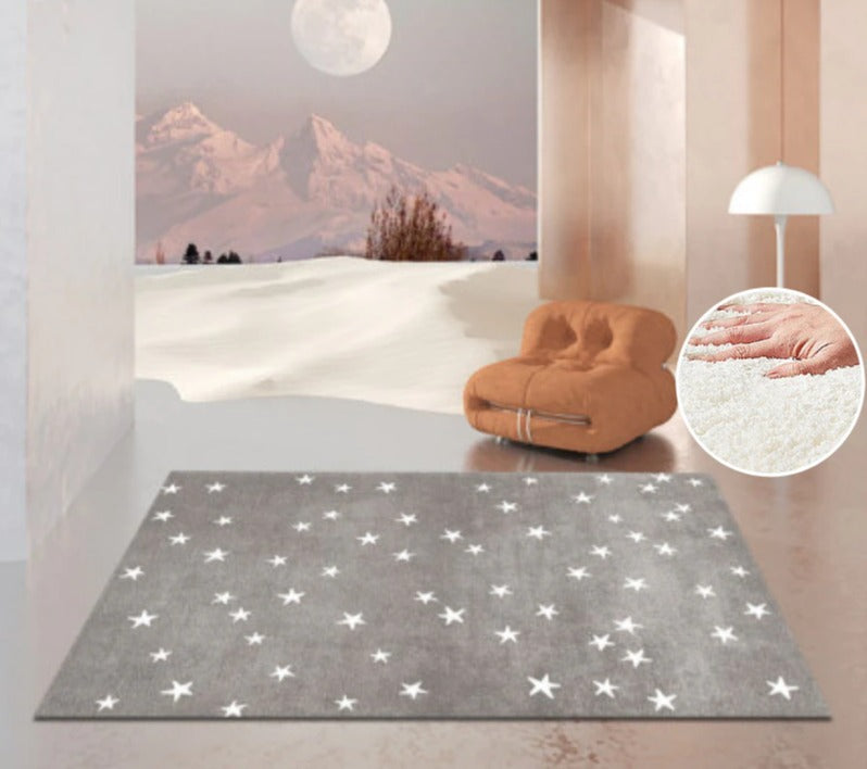 Tapis gris chambre enfant avec des étoiles