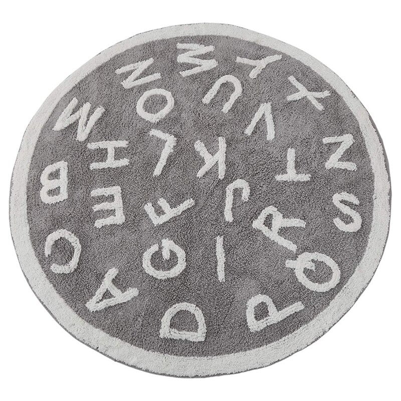 Tapis chambre enfant éducatif alphabet gris