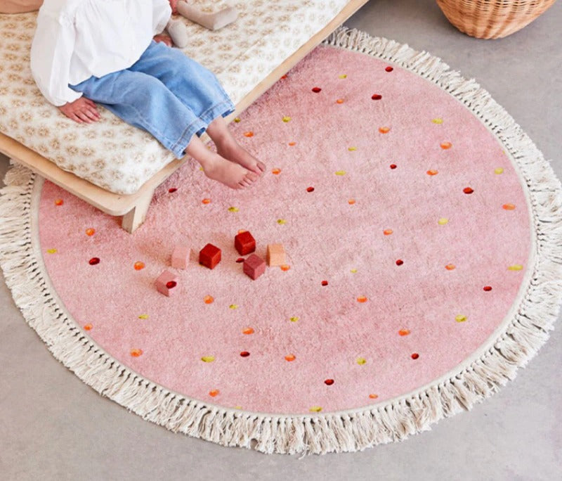 Tapis rond avec frange pour chambre d'enfant