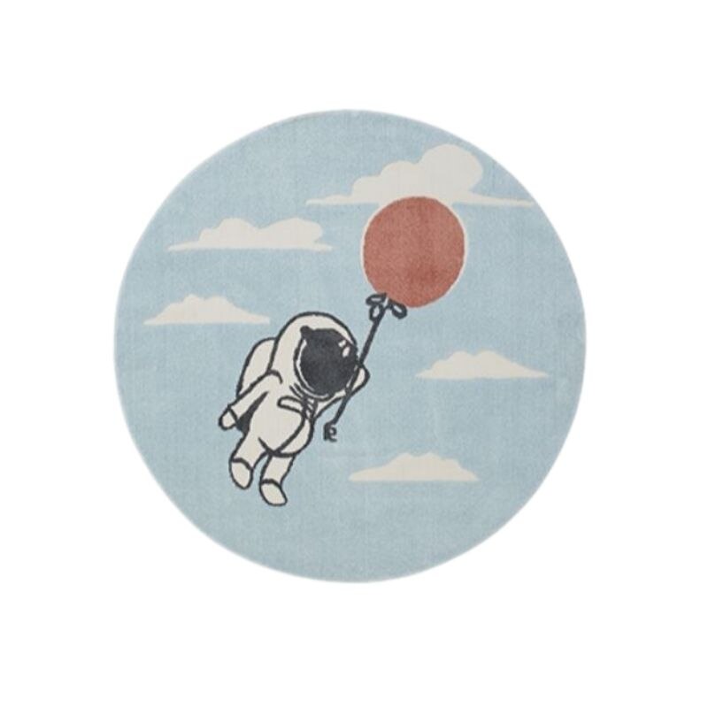 Tapis chambre enfant rond astronaute avec un ballon