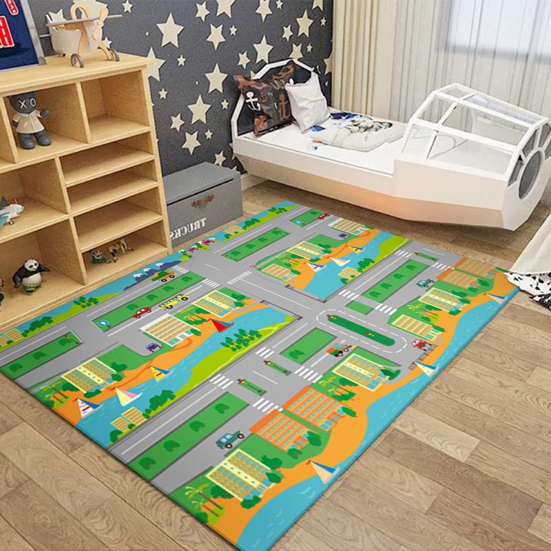 Tapis circuit voiture pour enfant ville vert plage