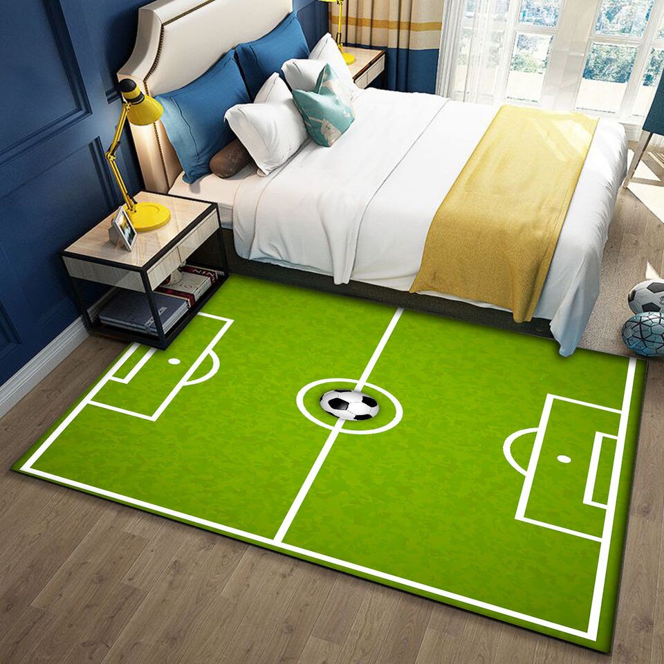 Tapis chambre ado en forme de terrain de foot