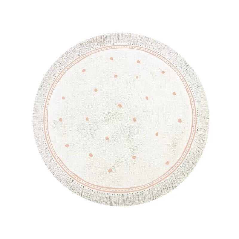 Tapis rond rose à franges pour chambre d'enfant