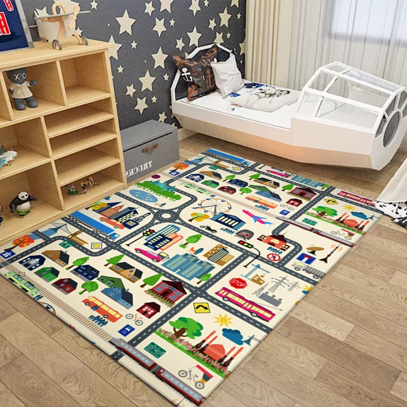 Tapis circuit voiture pour enfant ville beige