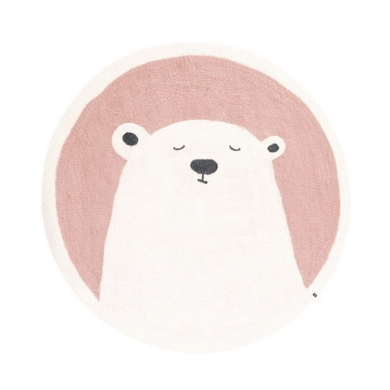 Tapis rond ours rose pour chambre enfant