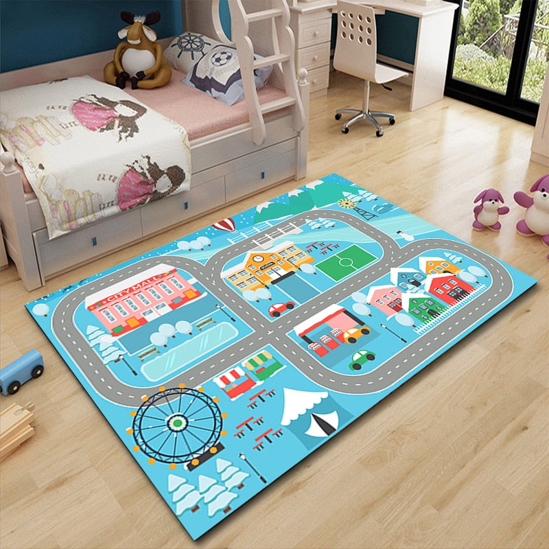 Tapis de jeu pour enfant avec circuit de voiture