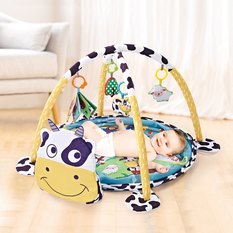 Tapis d’éveil et jeu bébé animaux 3-en-1 vache