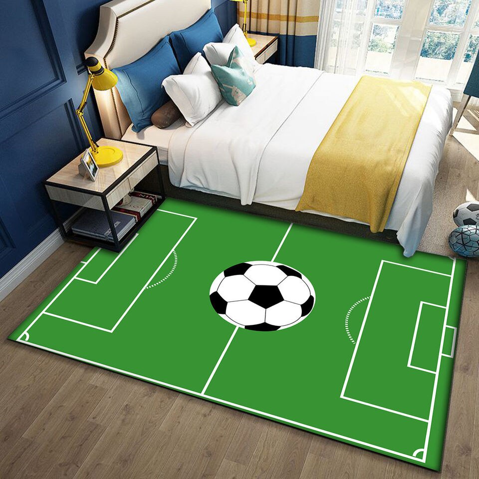 Tapis chambre ado en forme de terrain de foot