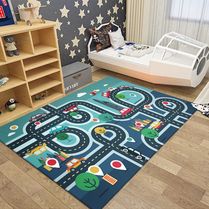 Tapis circuit voiture pour enfant ville bleu