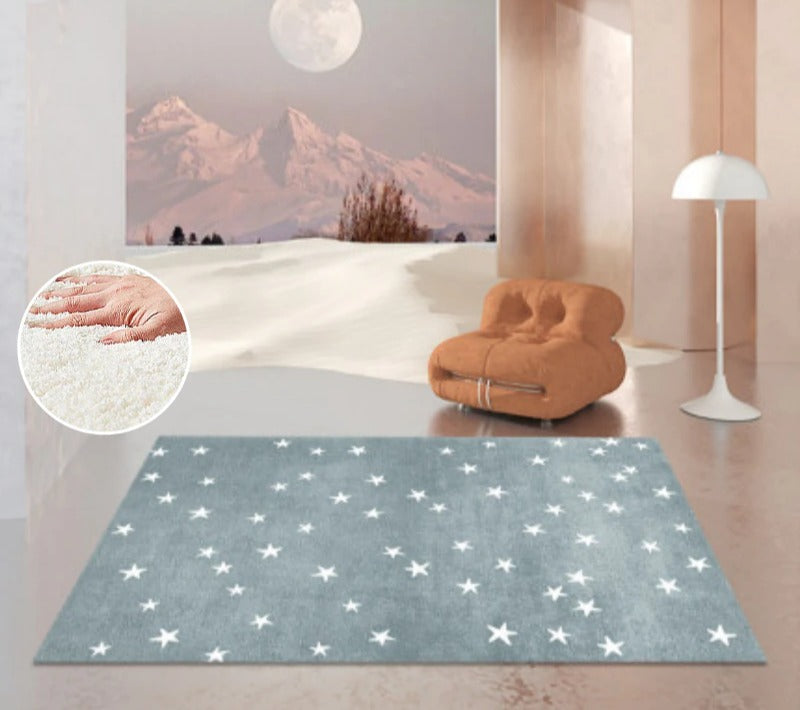 Tapis gris chambre enfant avec des étoiles