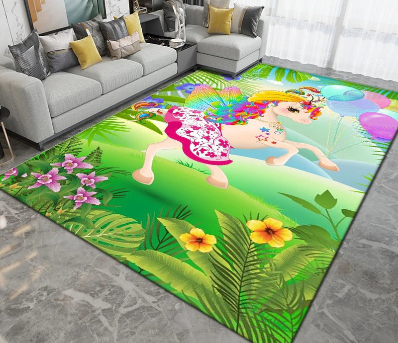 Tapis licorne pour chambre d'enfant rose prairie
