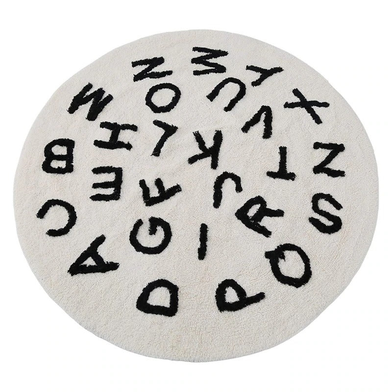 Tapis chambre enfant éducatif alphabet blanc