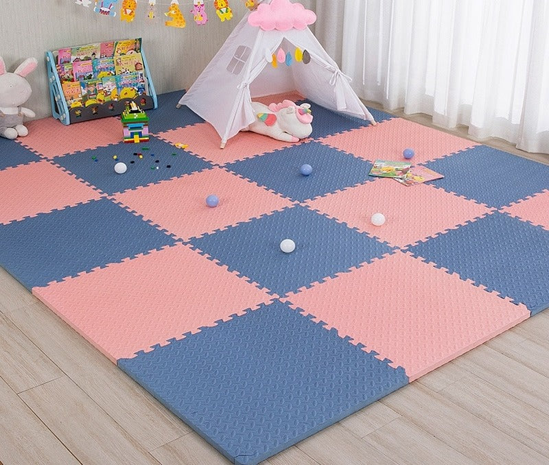 Tapis de sol bébé en mousse en forme de puzzle rose et bleu