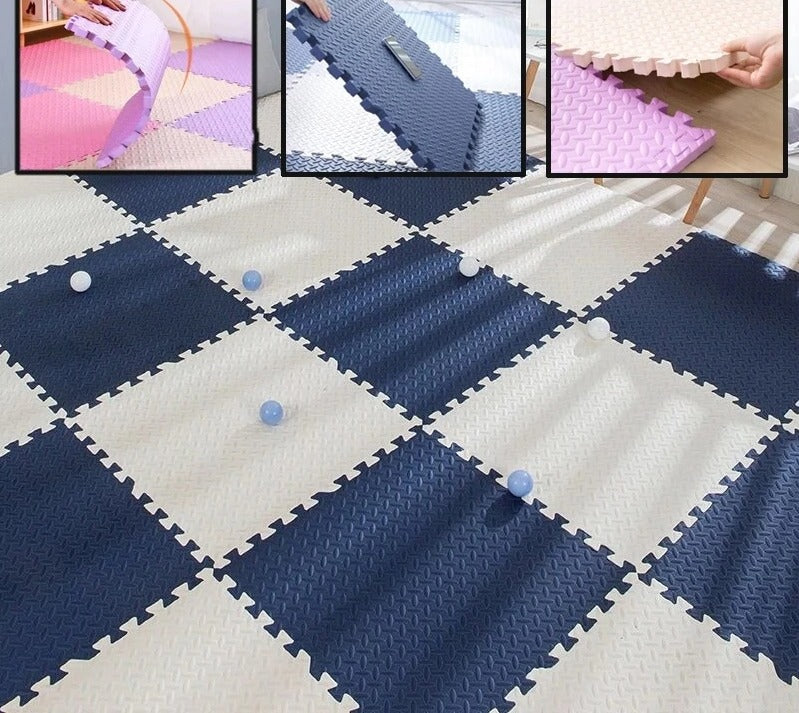 Tapis de sol bébé en mousse en forme de puzzle bleu et blanc