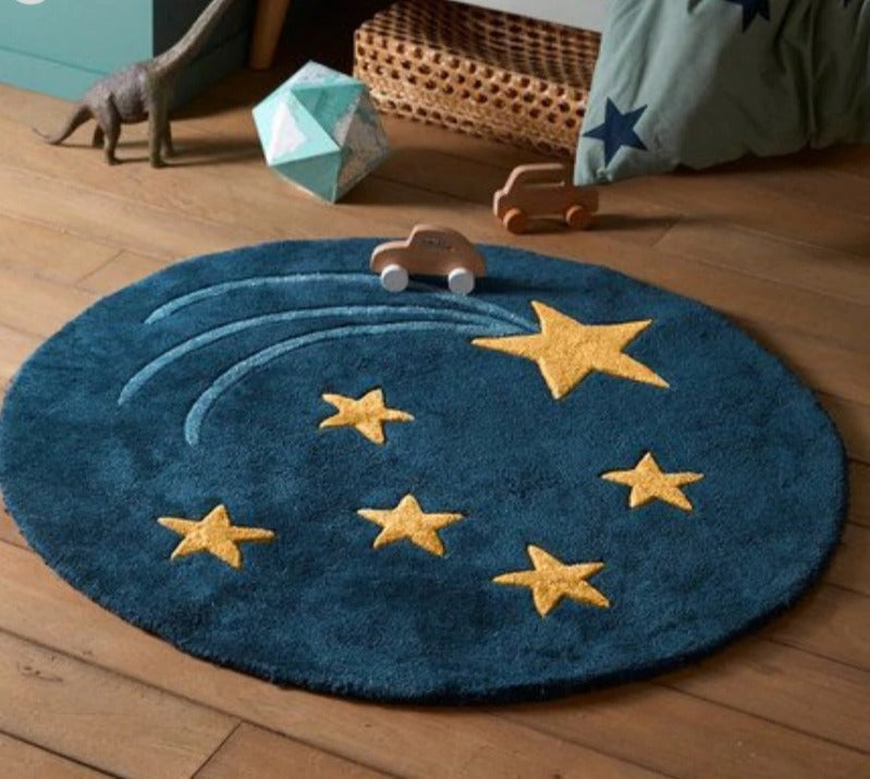 Tapis rond pour chambre d'enfant étoiles filantes