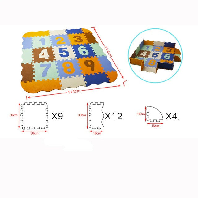 Tapis mousse formes géométriques en chiffres avec clôture