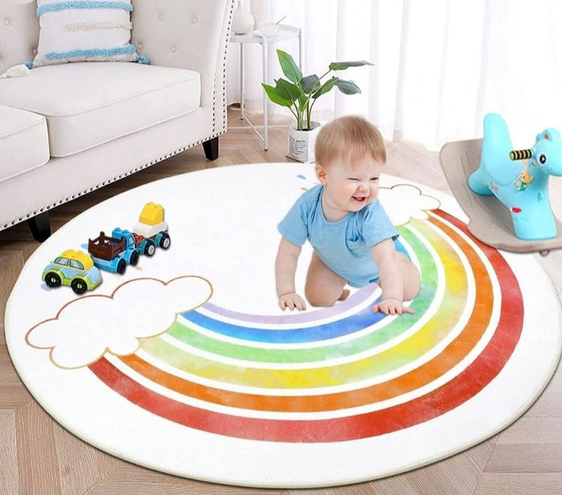 Tapis rond chambre d'enfant avec dessin arc-en-ciel