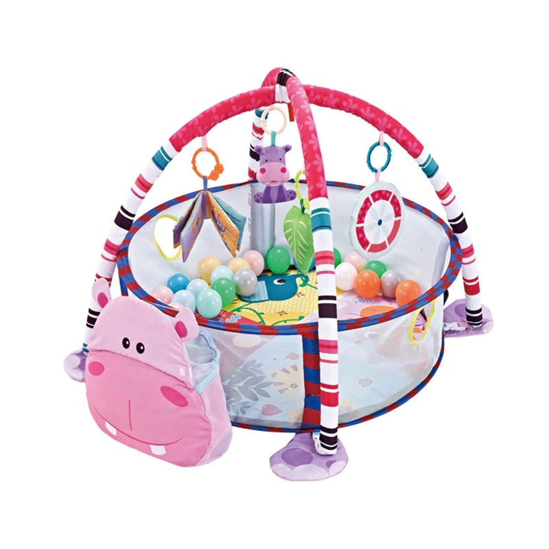 tapis d'éveil et de jeu bébé animaux 3-en-1 hippopotame