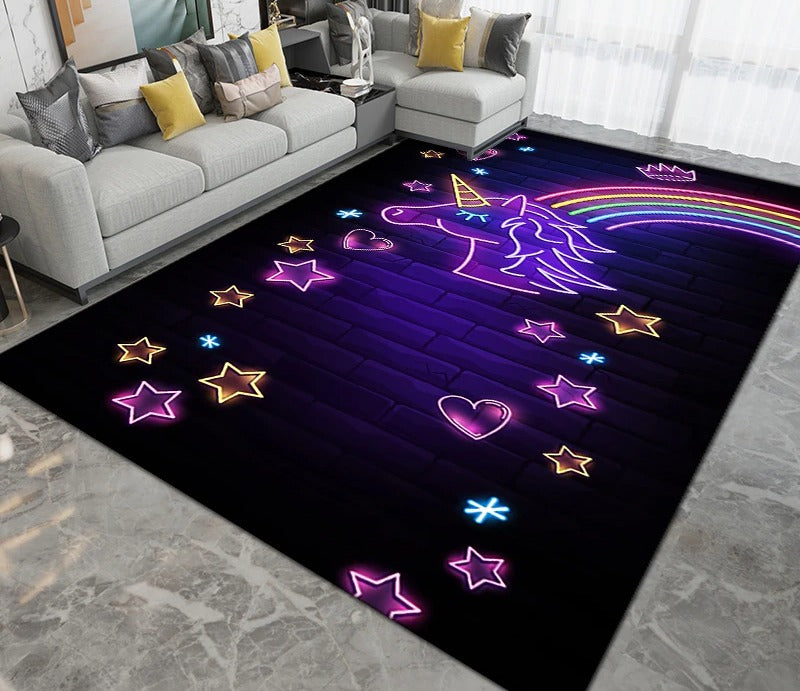 Tapis licorne pour chambre d'enfant noir