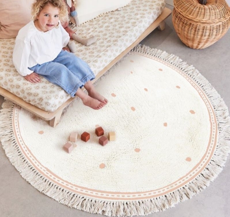 Tapis rond à franges pour chambre d'enfant