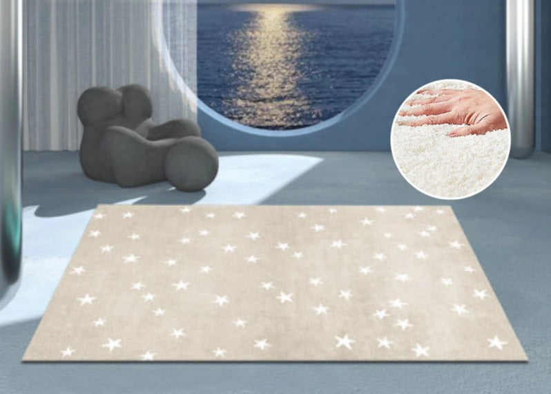 Tapis beige chambre enfant avec des étoiles
