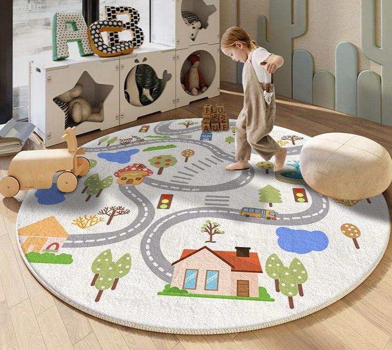 Tapis de jeu enfant rond avec circuit de voiture