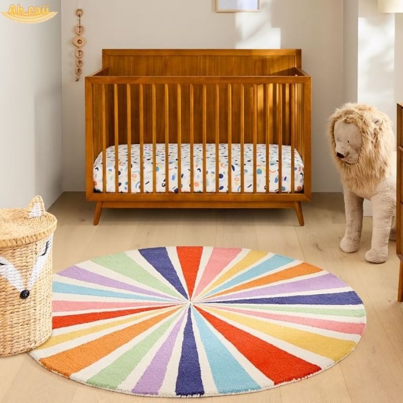 Tapis rond chambre enfant arc-en-ciel