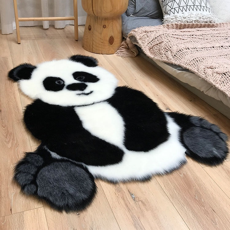 Tapis chambre enfant panda poils longs