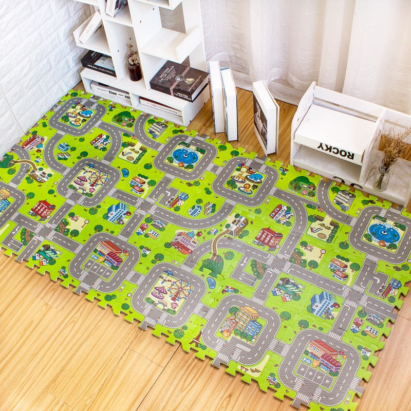 Tapis jeu chambre enfant circuit voiture