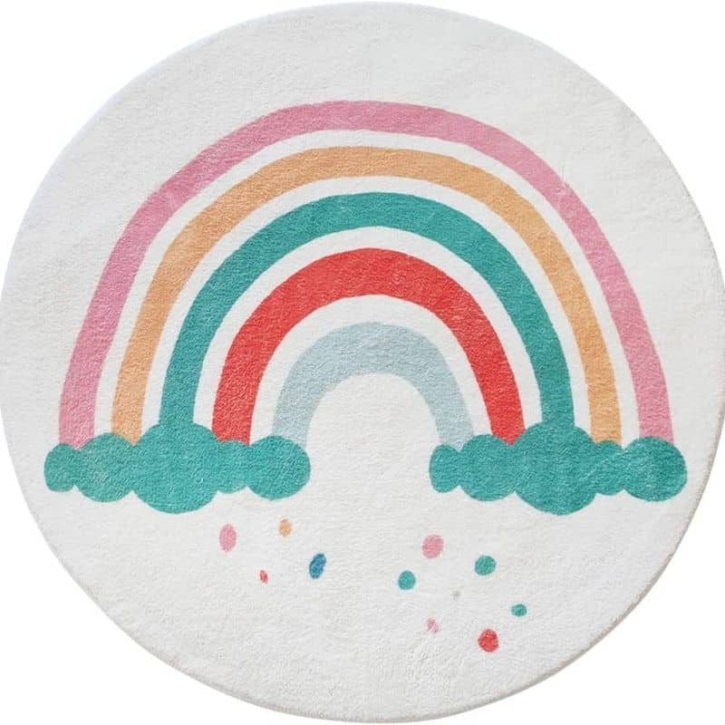 Tapis rond chambre d'enfant avec dessin arc-en-ciel