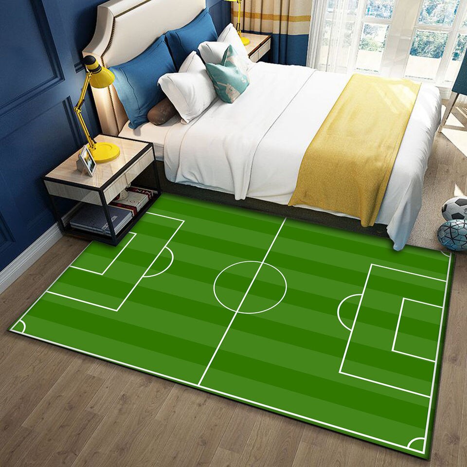 Tapis chambre ado en forme de terrain de foot