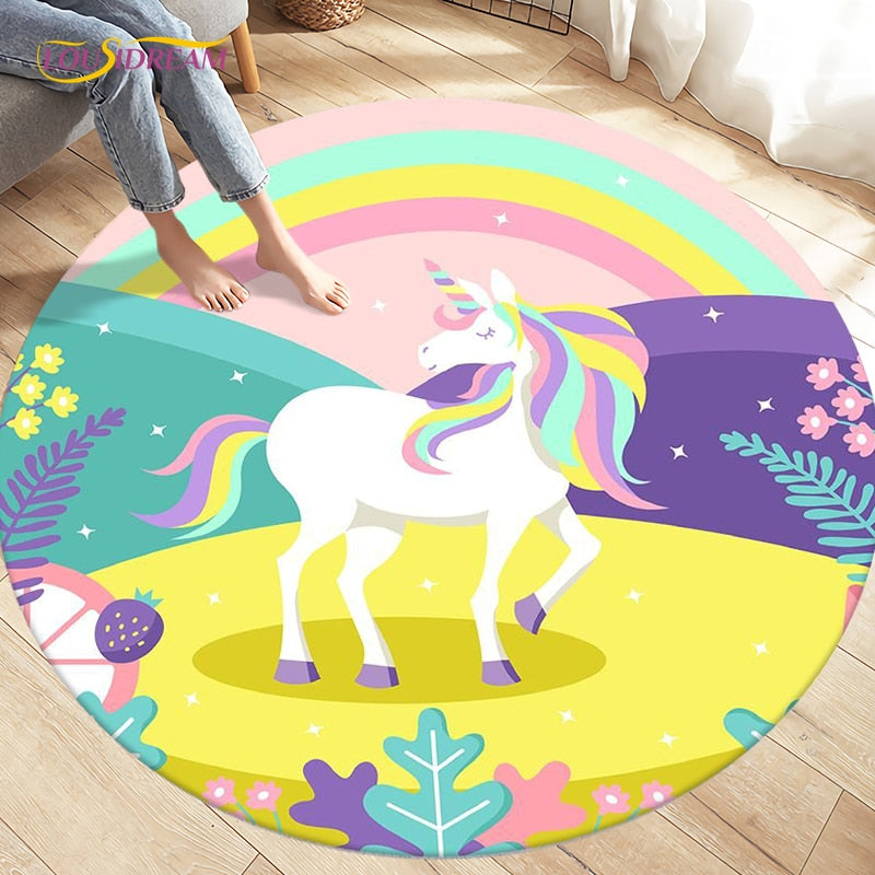 Tapis licorne rond pour chambre d'enfant