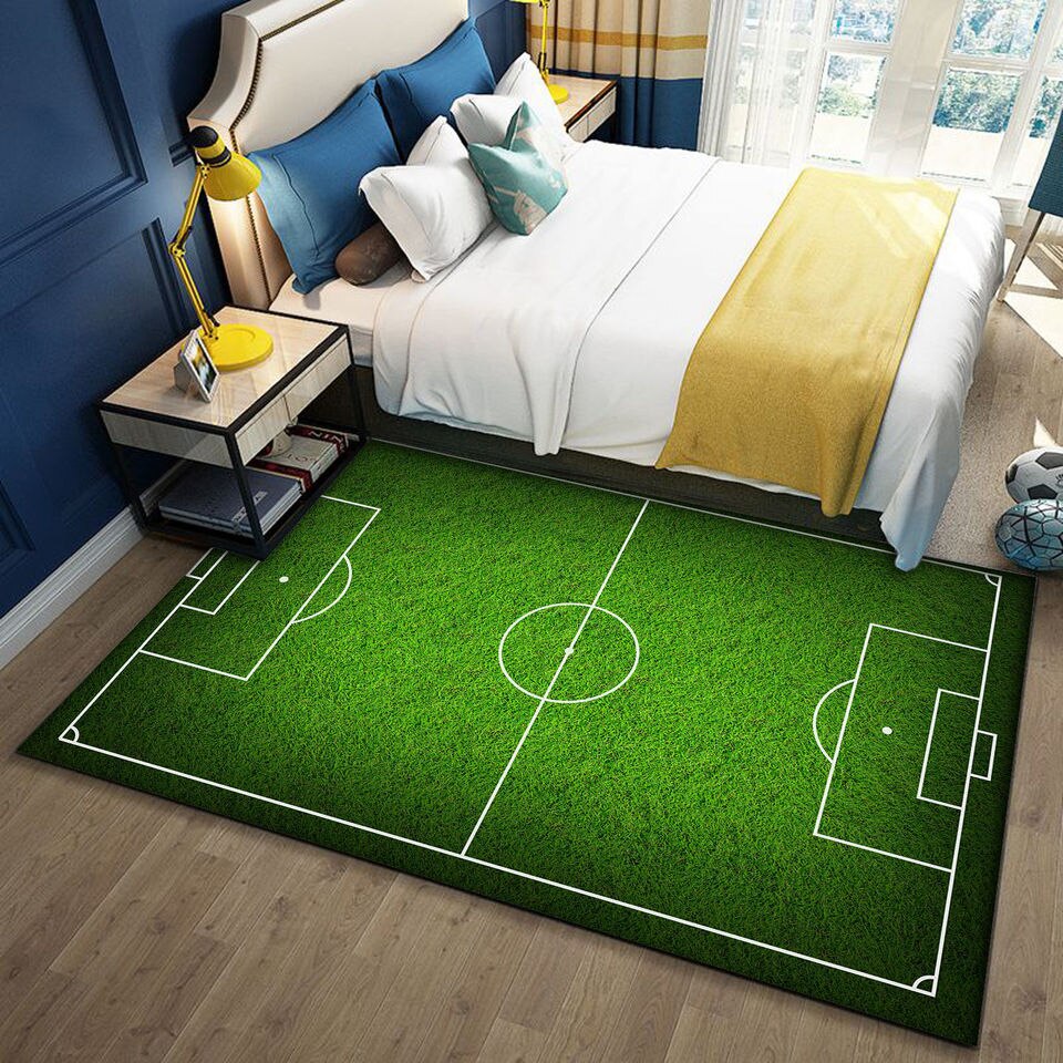 Tapis chambre ado en forme de terrain de foot