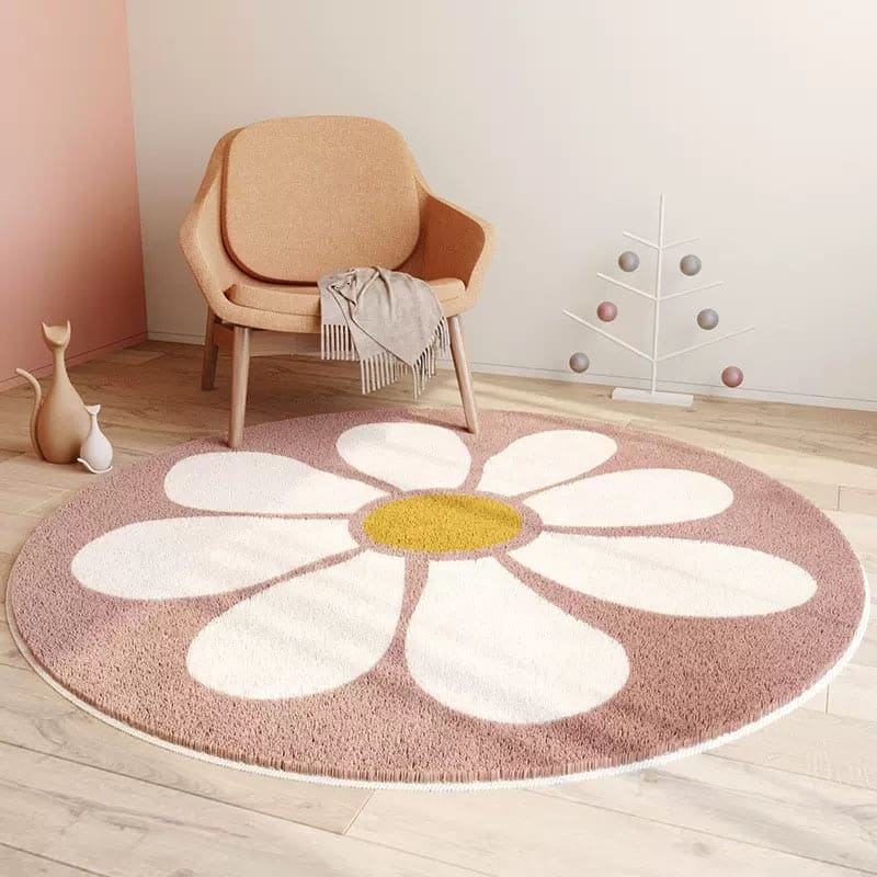 Tapis chambre fille rond rose fleur