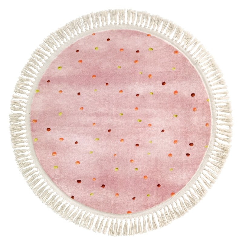 Tapis rond avec frange pour chambre d'enfant