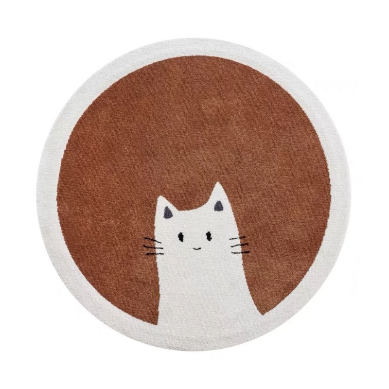 Tapis rond chat orange pour chambre enfant