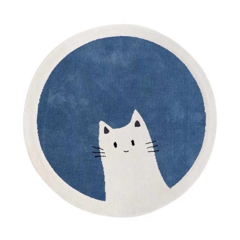 Tapis rond chat bleu pour chambre enfant