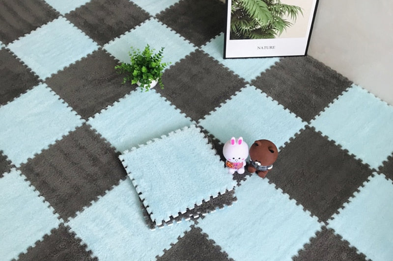 Tapis puzzle de sol en mousse gris et bleu