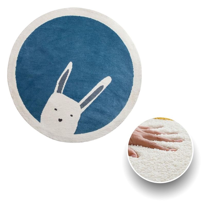 Tapis rond lapin bleu pour chambre enfant