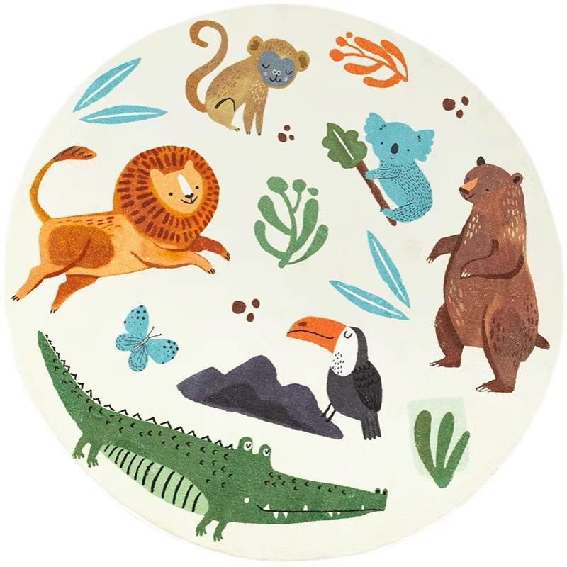 Tapis rond pour chambre d'enfant zoo