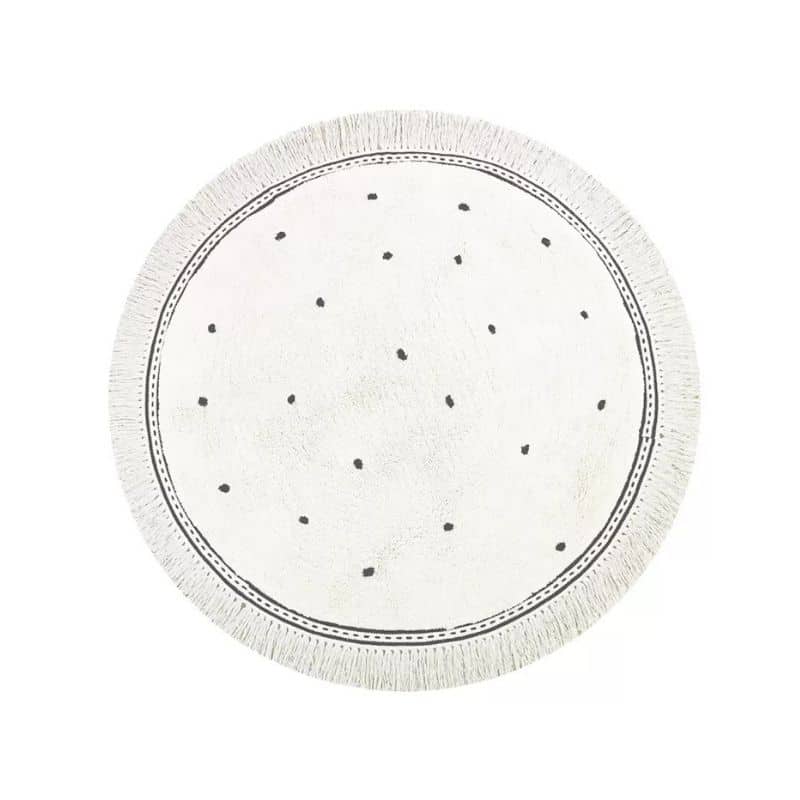 Tapis rond noir à franges pour chambre d'enfant