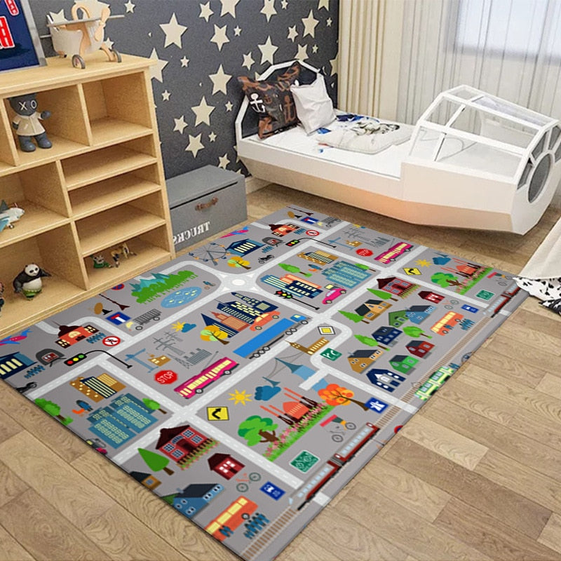 Tapis circuit voiture pour enfant ville gris