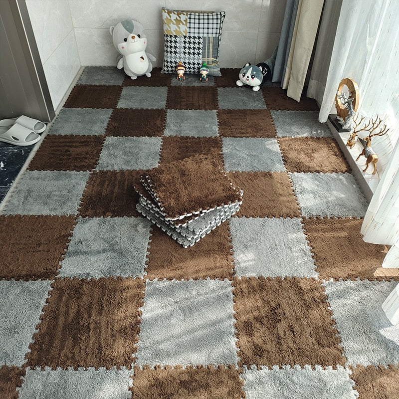 Tapis puzzle de sol en mousse beige et taupe