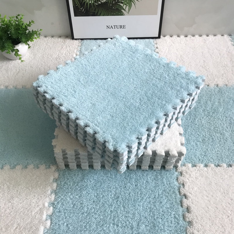 Tapis puzzle de sol en mousse bleu et blanc