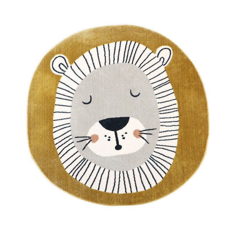 Tapis pour chambre d'enfant rond en tête de lion