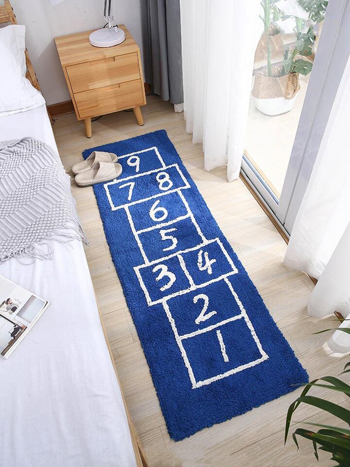 Tapis marelle bleu pour chambre d'enfant