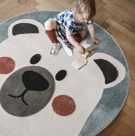 Tapis pour chambre d'enfant rond en tête d'ours